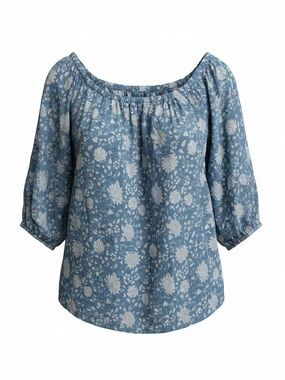 Women's Blue Floral Peasant Top